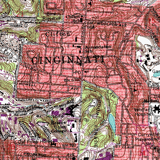 Topographic Map of Cincinnati Fire Department - Station 34, OH