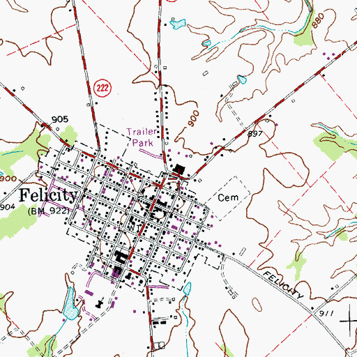 Topographic Map of Felicity - Franklin Fire Department, OH