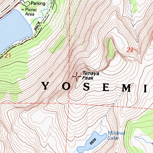 Topographic Map of Tenaya Peak, CA