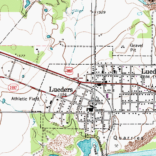 Topographic Map of Lueders Volunteer Fire Department, TX