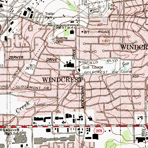 Topographic Map of Windcrest Volunteer Fire Department, TX