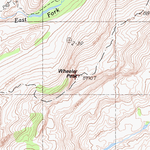 Topographic Map of Wheeler Peak, CA