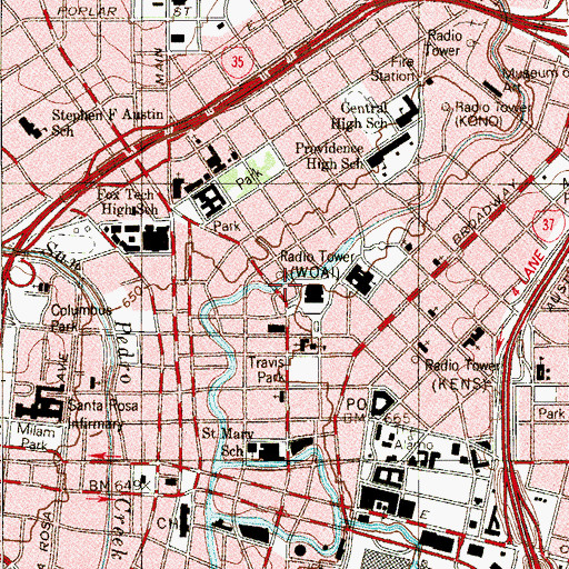 Topographic Map of San Antonio Fire Department and Ambulance Service, TX