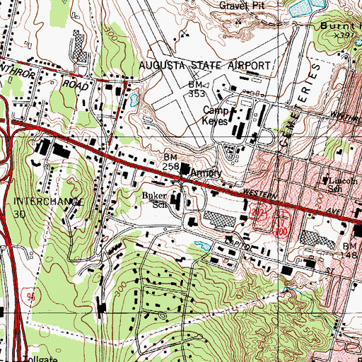Topographic Map of Augusta Fire Department Western Avenue Station, ME