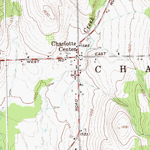 Topographic Map of Charlotte Center Cemetery, NY