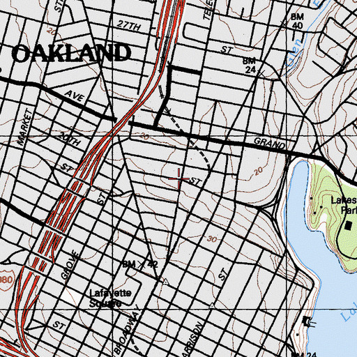 Topographic Map of Paramount Theatre, CA
