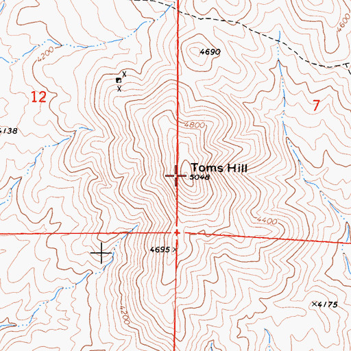 Topographic Map of Toms Hill, CA