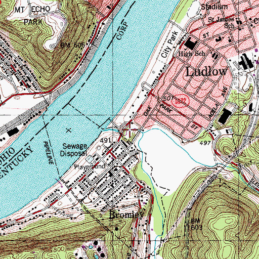 Topographic Map of Ludlow Lagoon Amusement Park (historical), KY