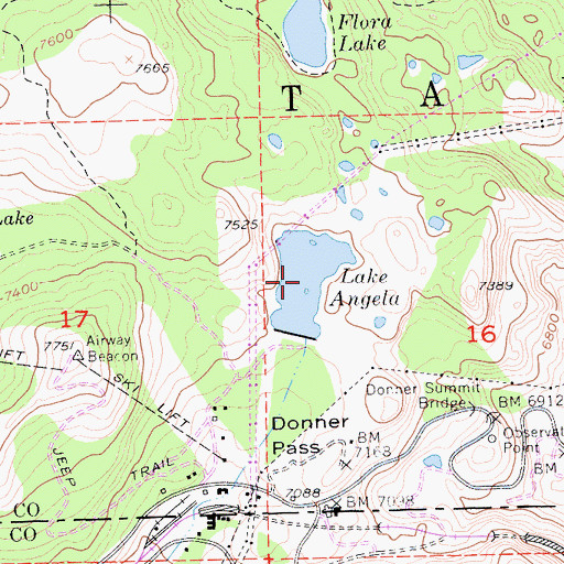 Topographic Map of Lake Angela, CA
