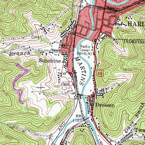 Topographic Map of Comet Railroad Station (historical), KY