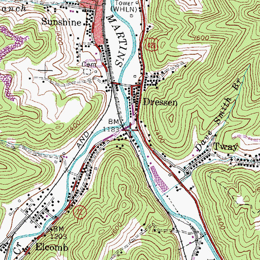 Topographic Map of Dressen Railroad Station (historical), KY