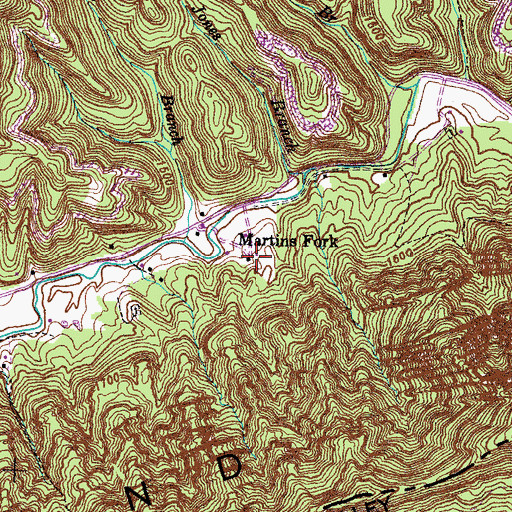Topographic Map of Martins Fork Post Office (historical), KY