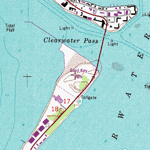 Topographic Map of Sand Key Park, FL