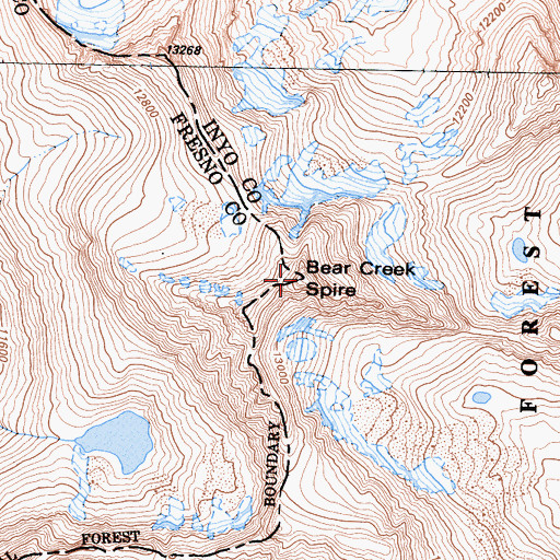 Topographic Map of Bear Creek Spire, CA