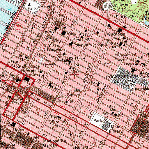 Topographic Map of Capri Cinema (historical), NY