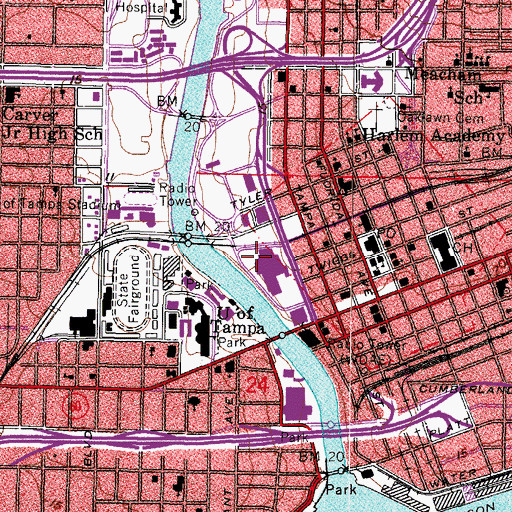 Topographic Map of Curtis Hixon Park, FL