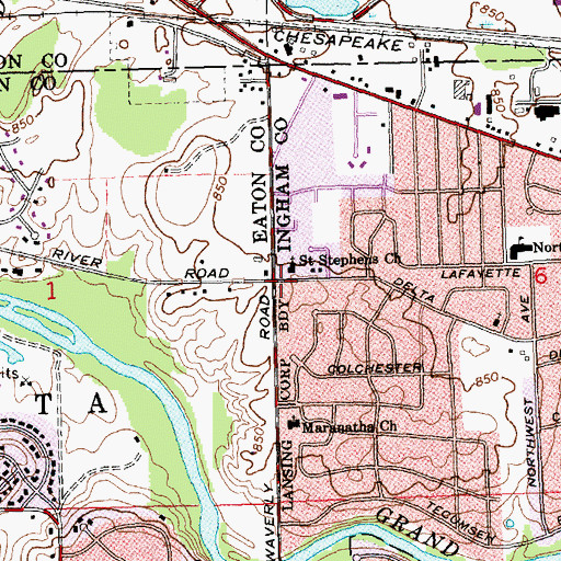 Topographic Map of Delta Mills Schools Historical Marker, MI