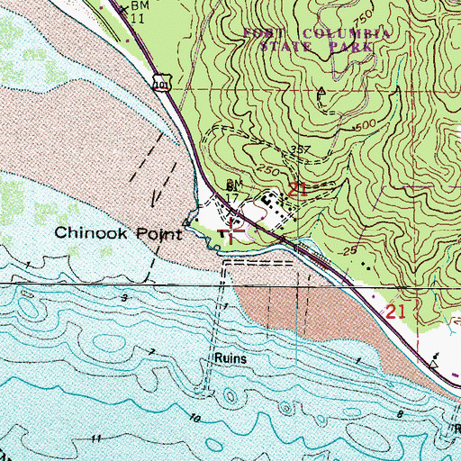 Topographic Map of Fort Columbia Tunnel, WA