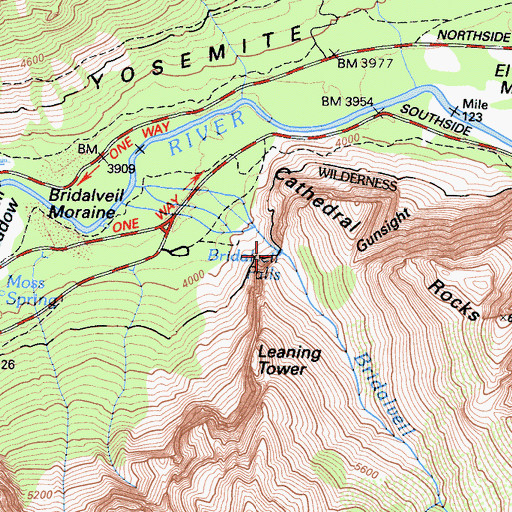 Topographic Map of Bridalveil Fall, CA