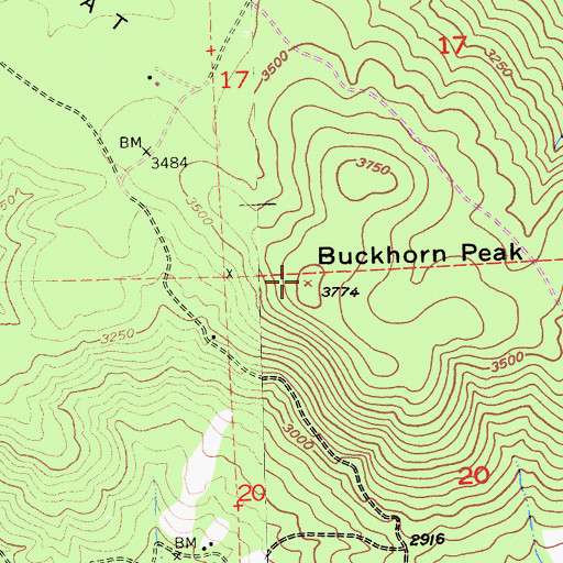 Topographic Map of Buckhorn Peak, CA