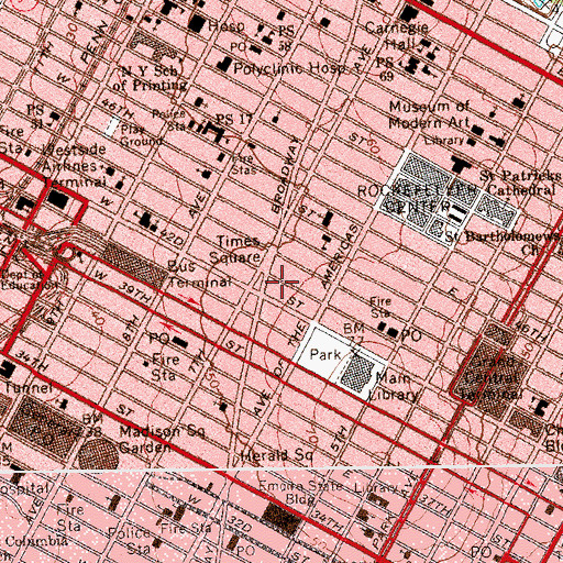 Topographic Map of George M Cohan's Theatre (historical), NY
