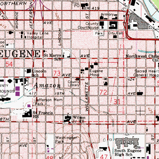 Topographic Map of Eugene Fire Station 1 Downtown Station, OR