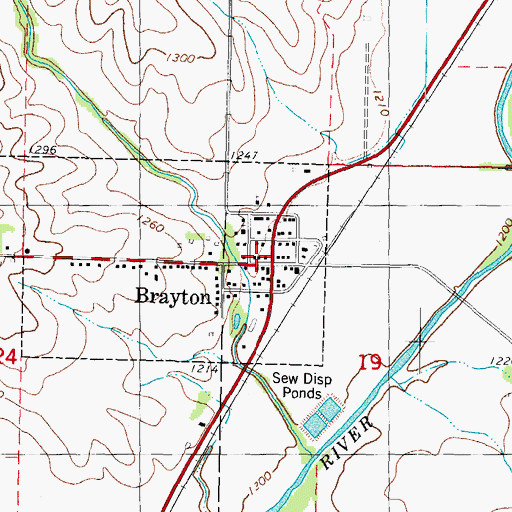 Topographic Map of Brayton Volunteer Fire Department, IA