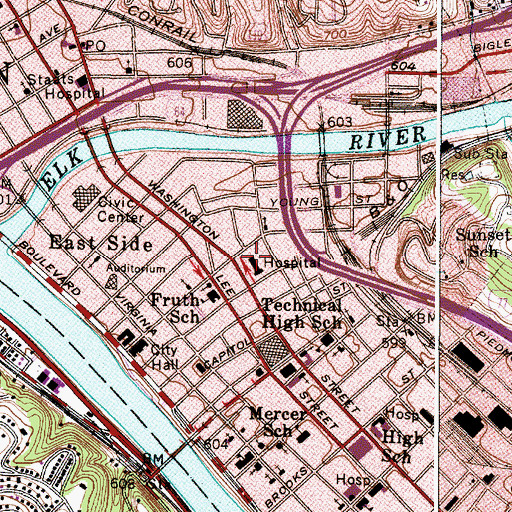 Topographic Map of Select Specialty Hospital Charleston, WV