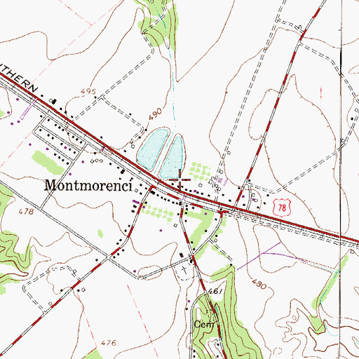 Topographic Map of Montmorenci Volunteer Fire Department, SC
