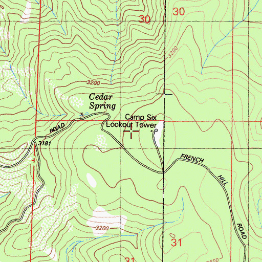 Topographic Map of Camp Six Lookout Tower, CA