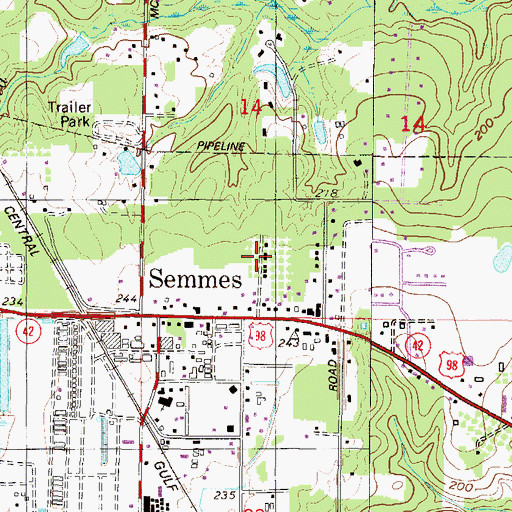 Topographic Map of Semmes Mobile Home Park, AL