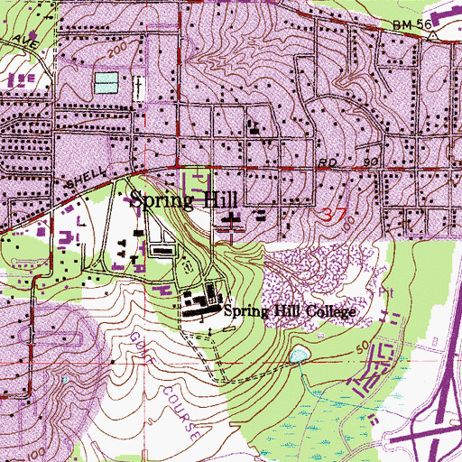 Topographic Map of Spring Hill College Viragh Hall, AL