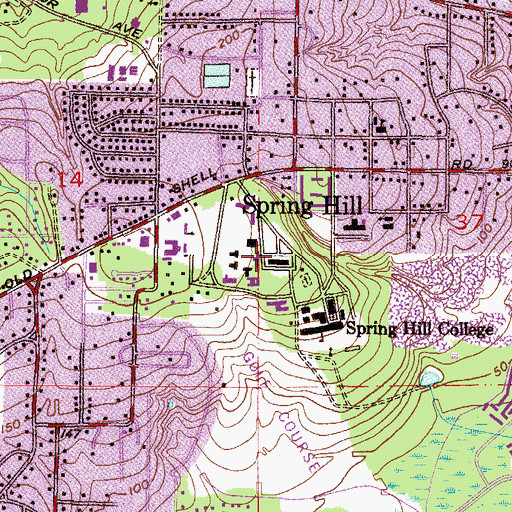 Topographic Map of Spring Hill College Yancey Hall, AL