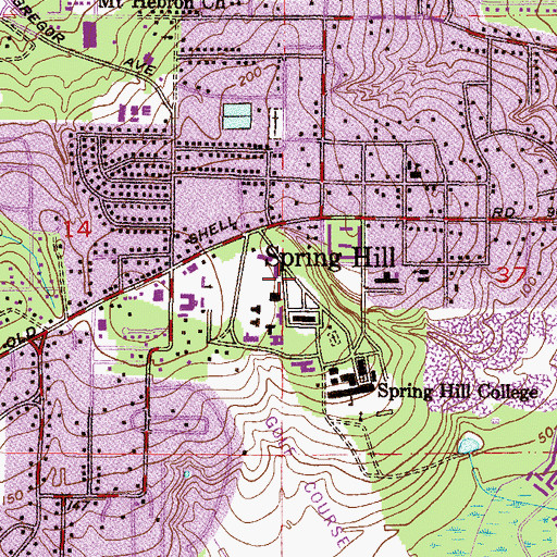 Topographic Map of Spring Hill College Byrne Hall Parking Lot, AL