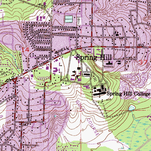Topographic Map of Spring Hill College Byrne Hall Special Events and Visitors Parking Lot, AL