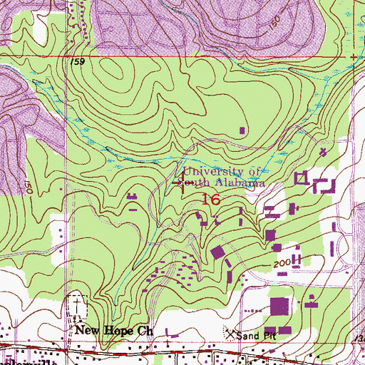 Topographic Map of University of South Alabama Main Campus Telecommunication Building, AL