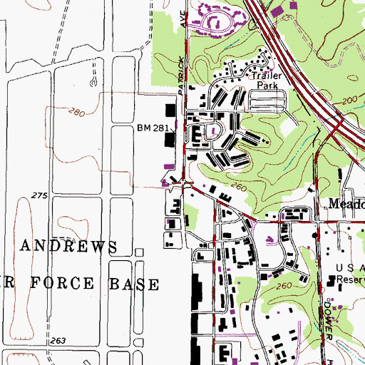 Topographic Map of Andrews Air Force Base Fire Station 2, MD