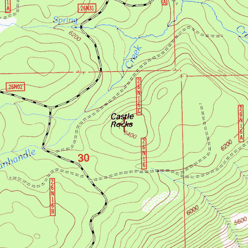 Topographic Map of Castle Rocks, CA