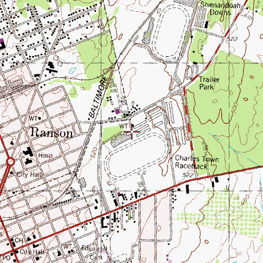 Topographic Map of Charles Town Races and Slots Ambulance, WV
