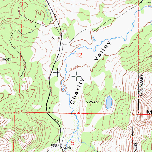 Topographic Map of Charity Valley, CA
