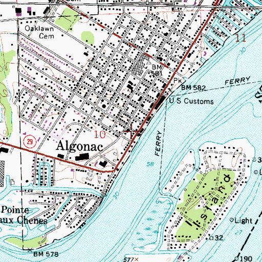 Topographic Map of Algonac City Hall, MI