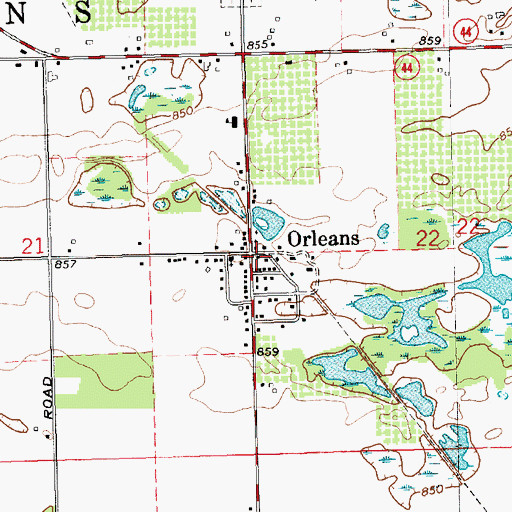 Topographic Map of Orleans Post Office, MI
