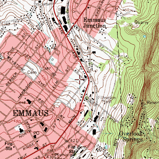 Topographic Map of Rodale Run, PA
