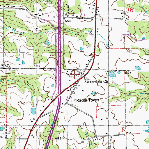Topographic Map of Old Alexandria Cemetery, MO