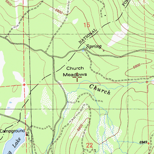 Topographic Map of Church Meadows, CA