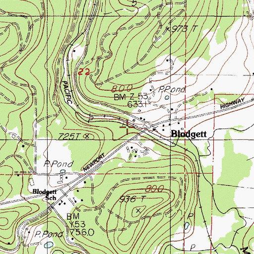 Topographic Map of Blodgett Census Designated Place, OR