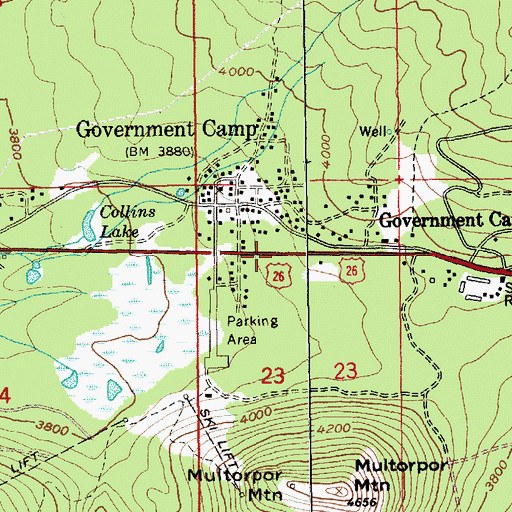 Topographic Map of Government Camp Census Designated Place, OR