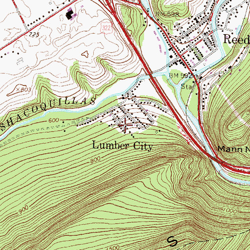Topographic Map of Lumber City Census Designated Place, PA