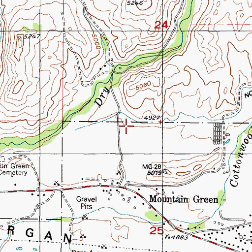 Topographic Map of Mountain Green Census Designated Place, UT
