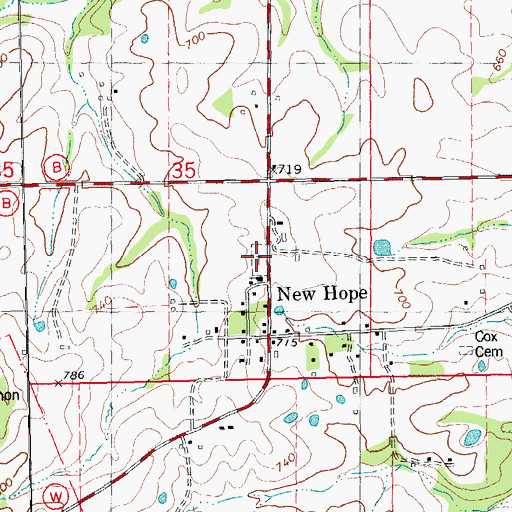 Topographic Map of New Hope Cemetery, MO